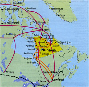 Map of First Air and Air Inuit Flights - Click for a larger version